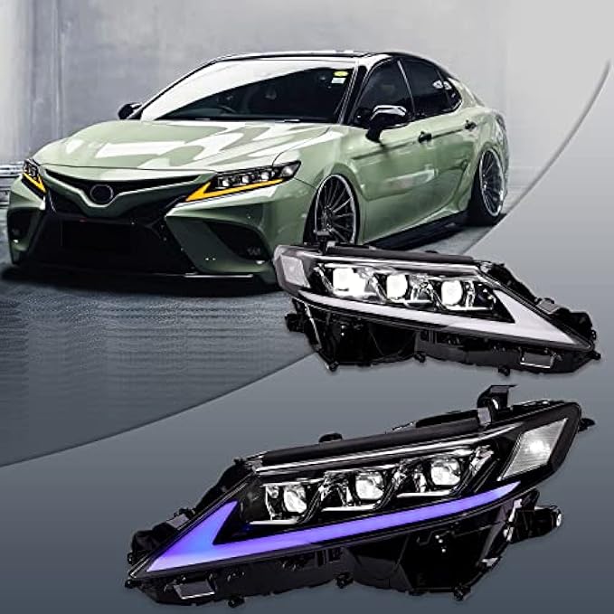 UQZ LED Triple Beam Headlights Compatible with 8th Gen 2018 2019 2020 2021 2022 2023 Toyota Camry, Accessories for LE/SE/XLE/XSE/TRD Camry, Sequential Turn Signal, Plug & Play (1 Pair)