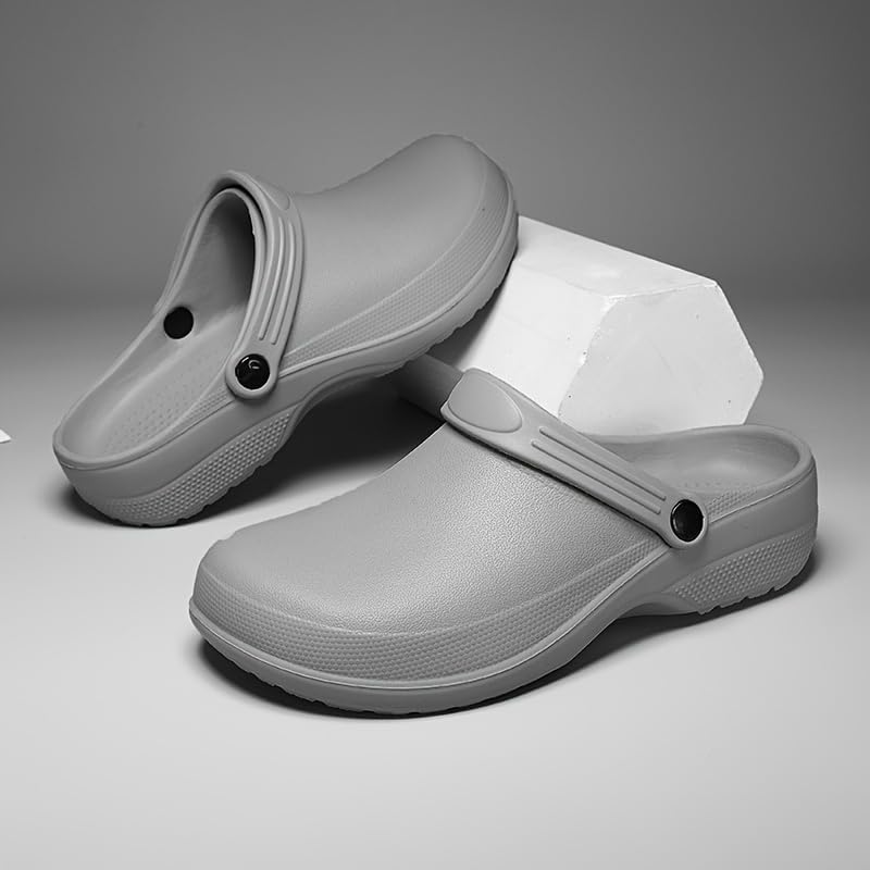 Hhhchpm Unisex EVA Clogs, Comfortable, Durable, Non-Slip, Oil-Resistant, Waterproof, Professional Chef & Nurse Work Shoes, Casual Style, Kitchen Shoes (8,Grey)