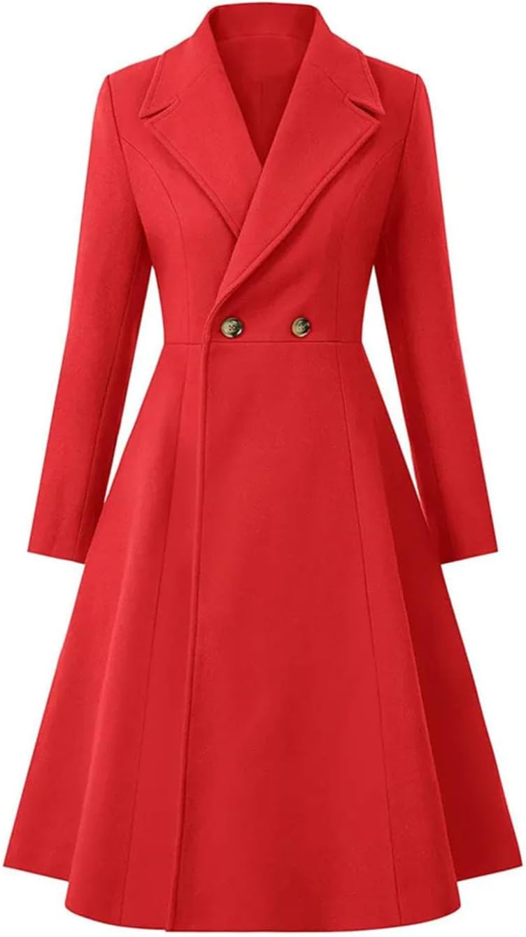 Women's Trench Coat Lapel Slim High Waist Double Long Sleeves A-Line Overcoat
