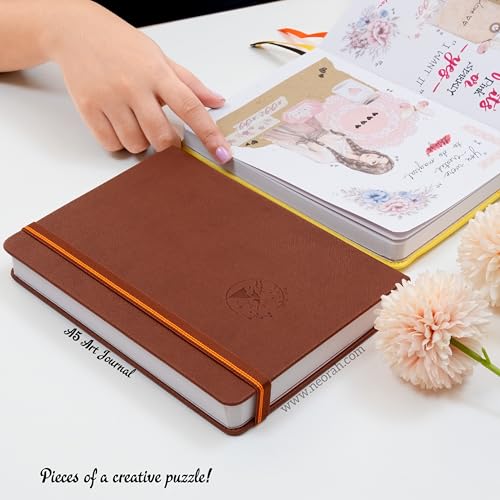 Image of NEORAH - A5 - ART JOURNAL | 200Gsm Dotgrid Notebook |160 Pages(21.0 x 14.8 cm) | Lay Flat |Hard Cover Bullet - Journal |3 Bookmarks |Elastic Closure | Inner BackPocket | Ideal-Bujo,Sketchbook (BROWN)