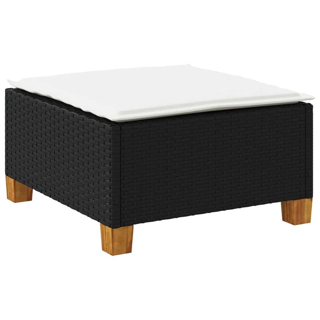 Fengshui Taboret ogrodowy z poduszką, czarny, 63,5 x 56 x 32 cm, polirattanowy