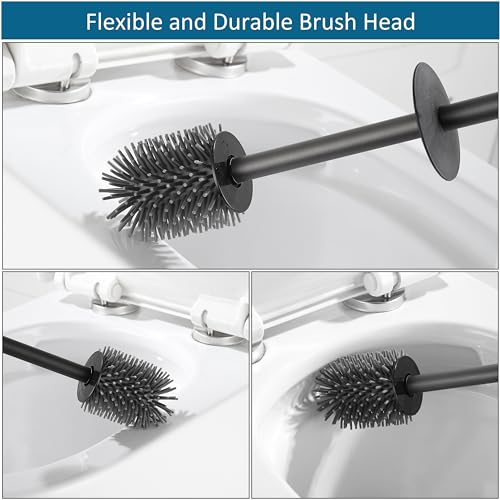 Image of BVL Toilet Brush and Holder 2 Pack for Two Bathrooms, Matte Black | Two complete freestanding sets equip a main bath and guest bath, or two bathrooms in one home, apartment or rental.