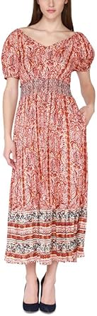 Black Tape Women's Short-Sleeve Smocked-Waist Tiered Maxi Dress (Red ...