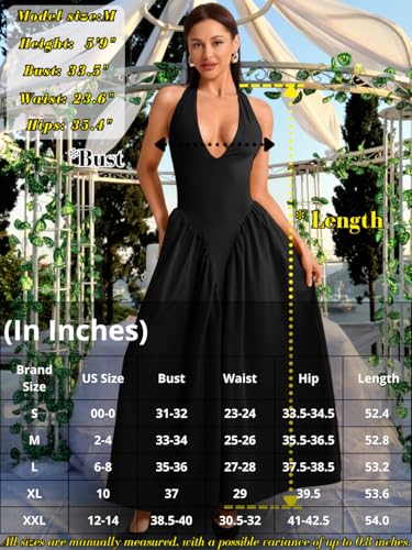 Image of ChiaoLezhee Deep V Neck Dress, Halter Maxi Dresses, Vacation Date Night, Sexy for Women Corset Flowy Wedding Guest Drop Waist