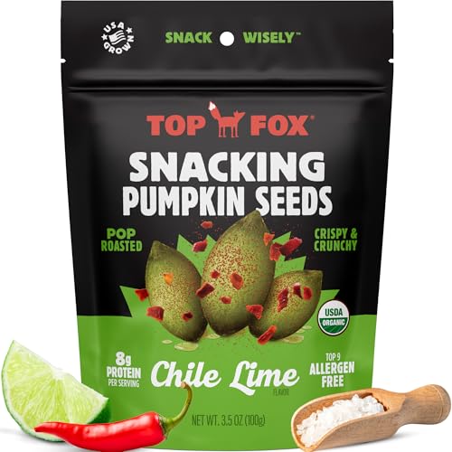 Top Fox Snacks Pumpkin Seeds to Eat (Chile Lime, 3.5 oz – 2 Pack) - Gluten Free Snacks, Healthy Protein Snacks, Keto Friendly Snacks, Allergen Free, Paleo &amp; Vegan - Organic Pop-Roasted
