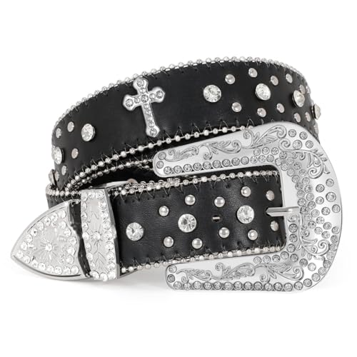 Image of Sparkly Rhinestone Diamond Sequin Studded Belt for Men & Women - Western Cowgirl Cowboy Style