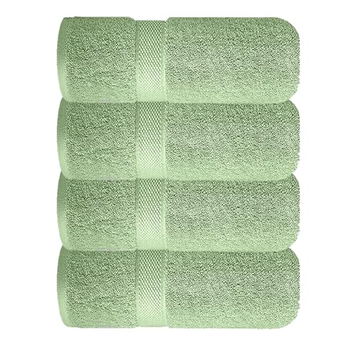 Image of Sulfar 100% Combed Cotton, Quick Drying Highly Absorbent Thick Bathroom Towels, Luxury Bath Towel Set (Pack of 4, 70 X 140 cm) - 600 GSM (Nature Green)