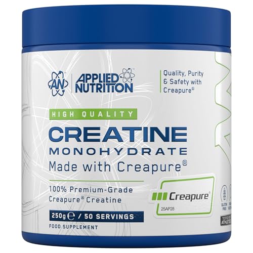 Applied Nutrition Creatine Monohydrate Made with Creapure Best Premium-Grade Creatine Best Performance & Strength Support Increased Energy & Endurance (250g 50 Servings) (Unflavoured)