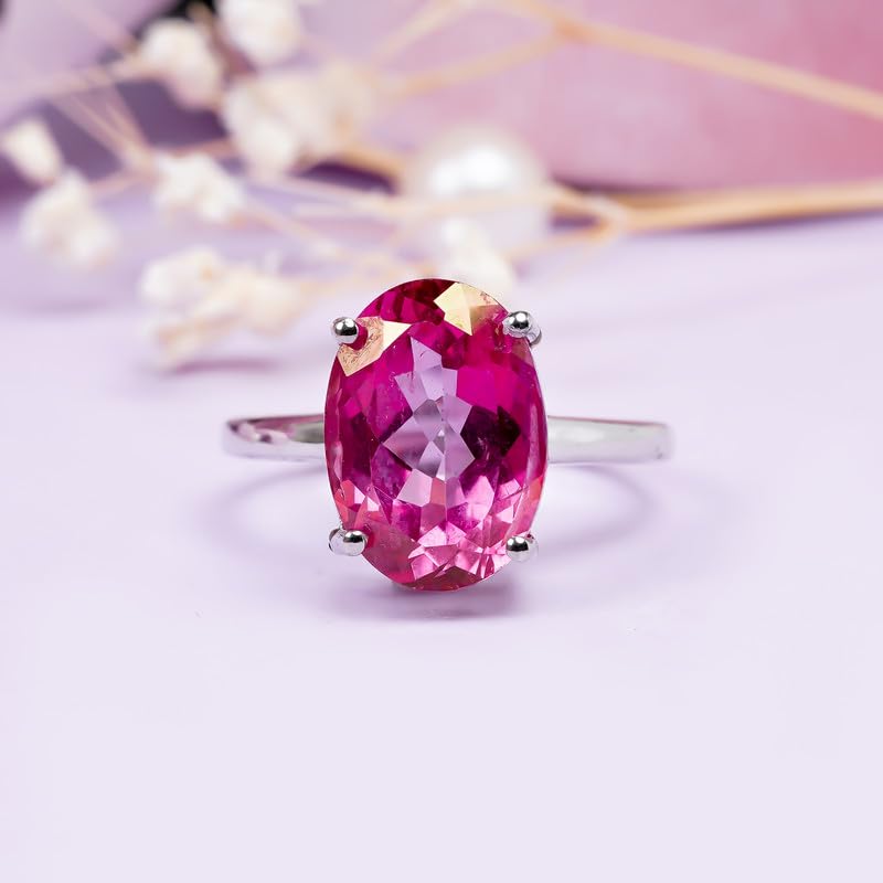 Bague en argent 925 topaze rose ovale R-022-24-13Or rose pour femme - 2