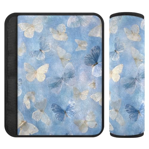 Image of 2 Pack Seatbelt Covers Seat Belt Cover Pad for Adults Boys Girls Car Seat Strap Covers Pads Cushion Universal Shoulder Strap Pad Protector for Backpack Camera Bag 10x7.7Inch Sky Blue and White Butterf
