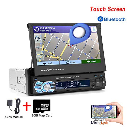 Single Din Car Stereo with GPS 7 Inch Folding Capacitive Touch Screen Radio