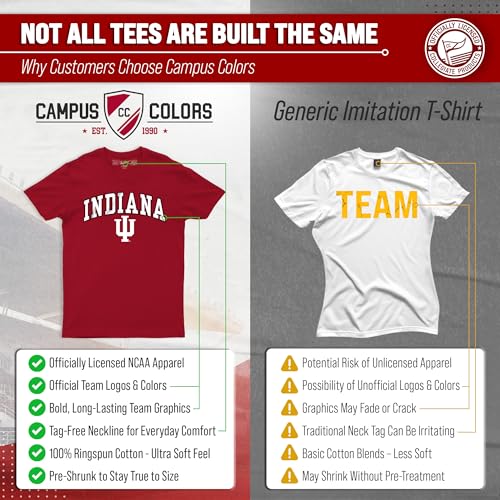 Campus Colors NCAA Adult Gameday Cotton T-Shirt - Premium Quality - Semi-Fitted Style - Officially Licensed Product (Indiana Hoosiers - Cardinal, XX-Large)