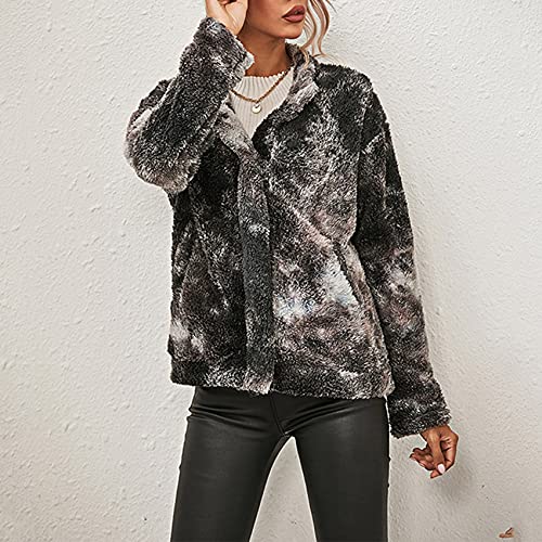 BDCUYAHSKL Herfst en winter vrouwen casual mode revers tie-dye bedrukte zakken dubbelzijdig pluche lange mouwen losse… - Image 6