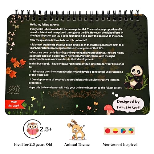 Image of Wild Wonders Busy Book | Animal Theme Montessori Activity Book for Toddlers 2.5+ Years | 10 Interactive Learning Activities | Tear-Proof, Reusable ... | Early Learning & Travel-Friendly Busy Book