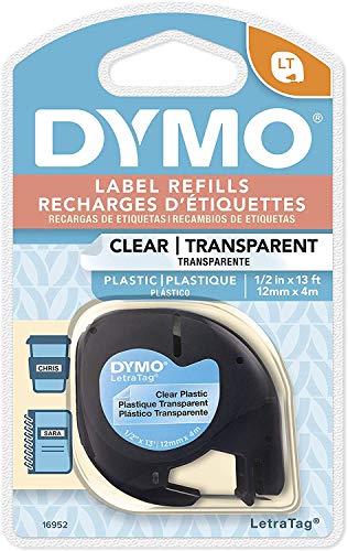 DYMO Authentic LetraTag Labeling Tape for LetraTag Label Makers, Black Print on Clear pastic Tape, 1/2'' W x 13' L, 1 roll (16952) - 2 Pack