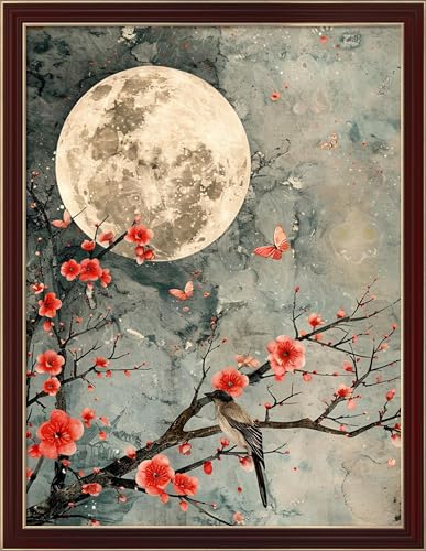 Image of Leczany Cross Stitch Patterns Stamped Kit for Beginners | Embroidery Supplies DIY Craft Kit Needlepoint for Adults Starter | 11CT, 3 Strands | The Moon and Plum Blossoms 15.8x20.9 inches