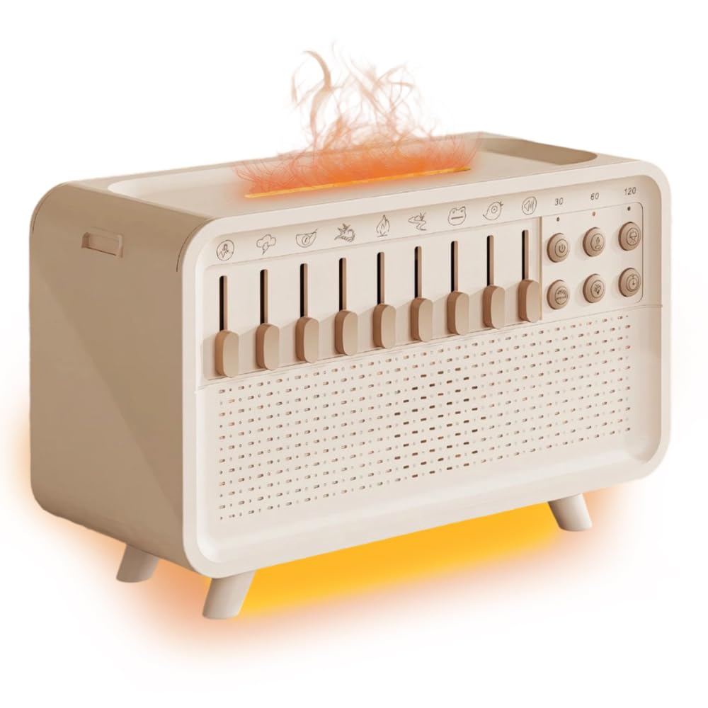 Rumori Bianchi, Macchina Rumore Bianco, White Noise Machine con 8 Suoni Della Natura, Luce Notturna, Bluetooth, Umidificatore a Fiamma, Rumore Bianco per Dormire per Bambini Adult