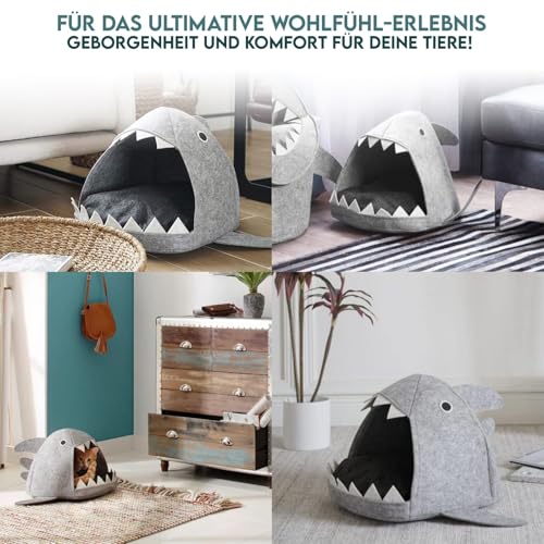 hausleben Filz Katzenhöhle Katzenbett Tierhöhle Pet Nest Winter mit lustiger Optik, optisch ansprechendes Bett für Ihre Katze in Hai-Design