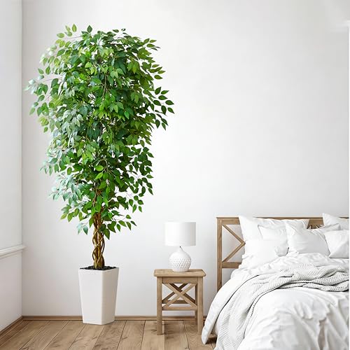 Artificial Ficus Tree 6FT Faux Floor Tree with Planter UV Resistant Potted Fake Silk Plant - Indoor Outdoor Lifelike Fake Ficus Tree for Home, Living Room Bedroom Topiary Tree - Image 3