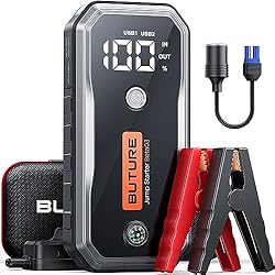 BuTure 5000A Arrancador de Coches, 26800mAh Arrancador de Baterias de Coche(Todo Vehículo de Gasolina y 10L de Diesel), Arrancador Coche Portatil con Pantalla, Carga Rápida, Linterna LED, Espera Larga