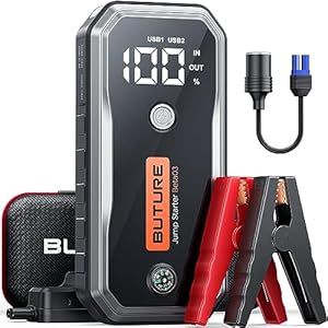 BUTURE 5000A Car Jump Starter (All Gas/10L Diesel) Smart Portable Battery Pack, 12V Safe Jump Box with Extended Jumper Cables, Fast Charge, 160W DC, Lights