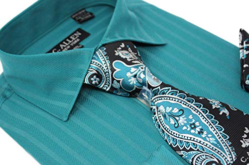 C. Allen Men's Solid Striped Herringbone Pattern Regular Fit French Cuffs Dress Shirts with Tie Hanky Cufflinks Combo4
