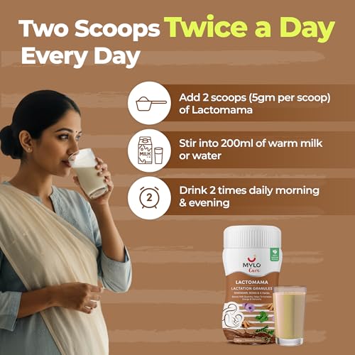 Image of Mylo Lactomama Granules - Lactation Supplement for breastfeeding with Shatavari to Increase Breast Milk (Chocolate Flavour 300 g each) | With Herbs like Moringa, Sowa & 5 Others | 2 Scoops per Serving (Pack of 2, Chocolate)