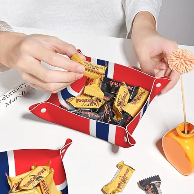 Norwegian Flag Medium Printed Leather Desktop Storage Box - Multi-Functional Personalized Storage Tray