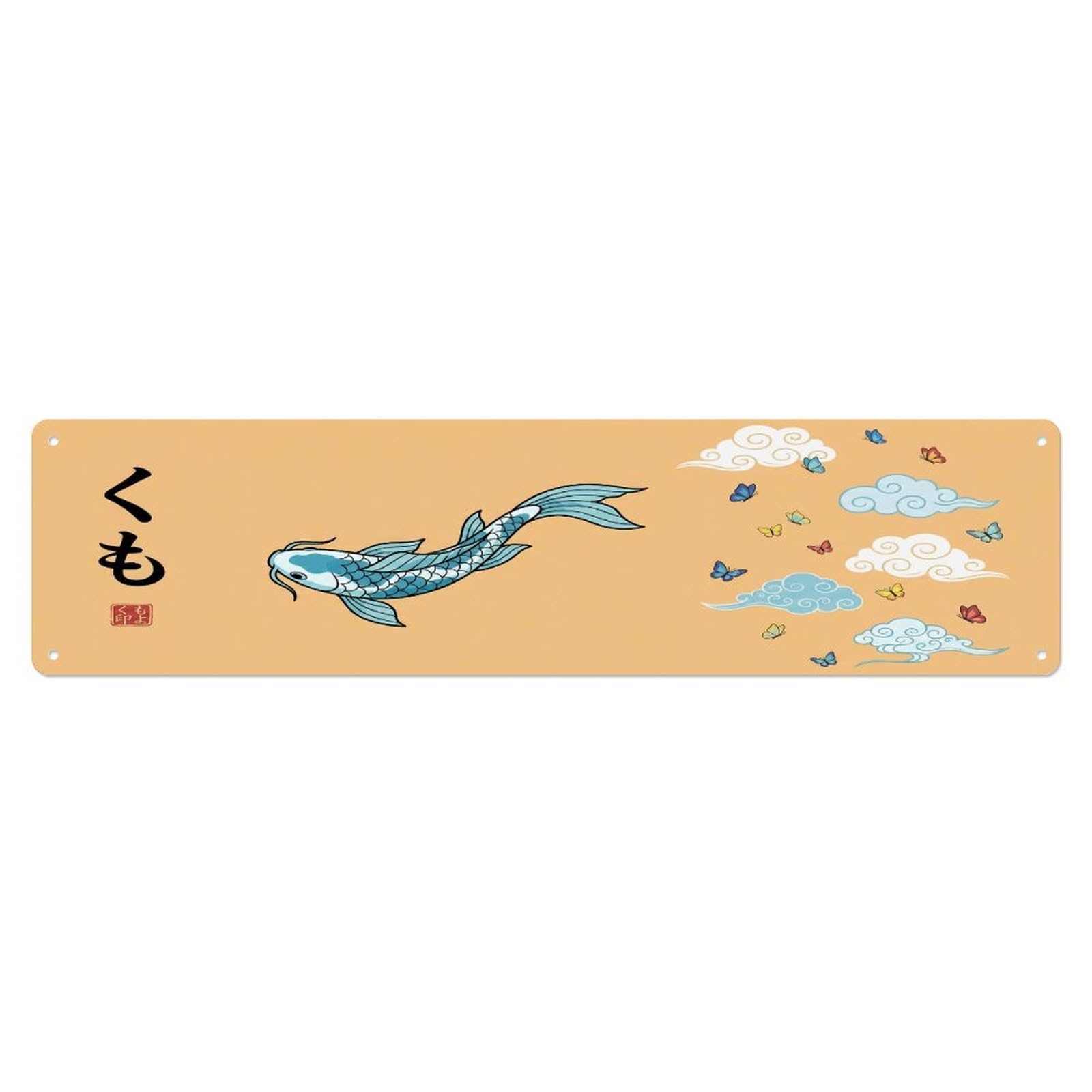 Olhnbad 4X16inch(10X40cm) Vintage Koi Fish Japanese Indigo Metal Tin Sign