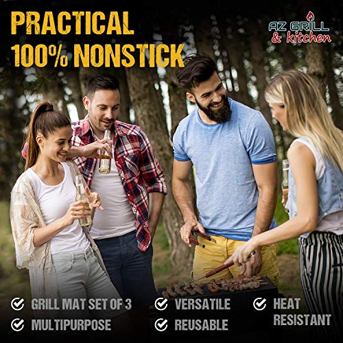 Grill Mat Set Of 3 - Non Stick Bbq Grill Sheets Reusable - Grill Pads Nonstick - Baking Grilling Mats Compatible With Charcoal Gas Weber Charbroil Traeger Grills - Outdoor Barbecue Accessories Black #TOP1