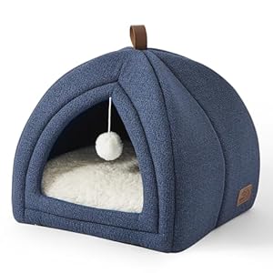 Bedsure Cat Beds for Indoor Cats – 2 in 1 Cat Cave for Kittens and Small Pets, Foldable Cat House Tent with Removable Washable Cushioned Pillow, Cat Hideaway with Non-Slip Bottom, Navy, 16 inches