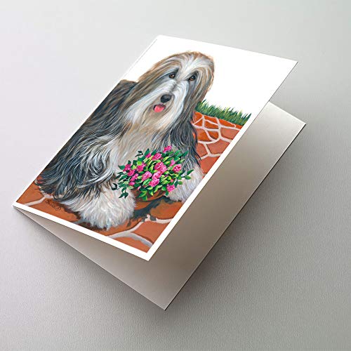Caroline's Treasures PPP3141GCA7P Bearded Collie Pot of Roses Greeting Cards and Envelopes Pack of 8 Blank Cards with Envelopes Whimsical A7 Size 5x7 Blank Note Cards