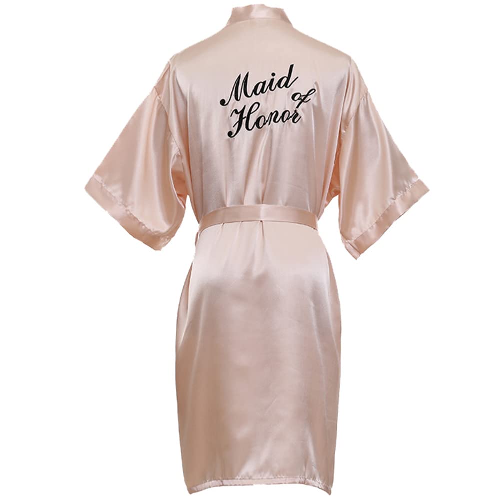 Xiinxigo Women's Maid Of Honor Champagne Dressing Gown For Party Robes, Satin Kimono Robes, Bride Bathrobe, Nightdresses Sleepwear Dressing Gown,,L