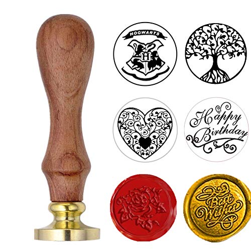 WeFoonLo Set de sellos de cera retro, Cabeza de cobre con sellado extraíble de 6 piezas y mango de madera con caja de 1 pieza para franqueo Invitaciones de boda Cartas Sobres Sellado de cera