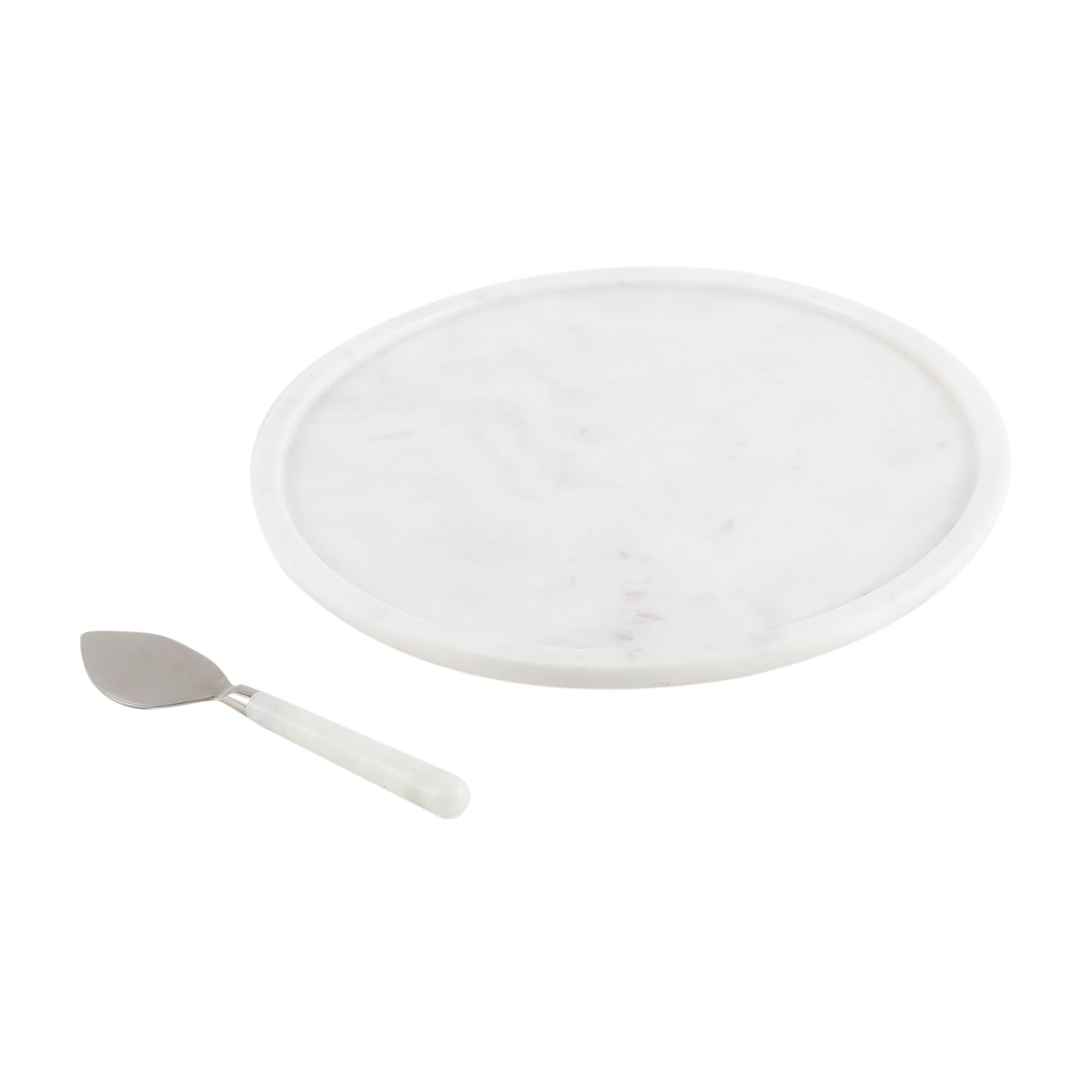 NikkisPride Handmade Marble Round Cheese Platter with Knife Combo | Serving Board for Cheese, Charcuterie & Appetizers | Tray for Parties, Home & Gifting | 28x28cm 3