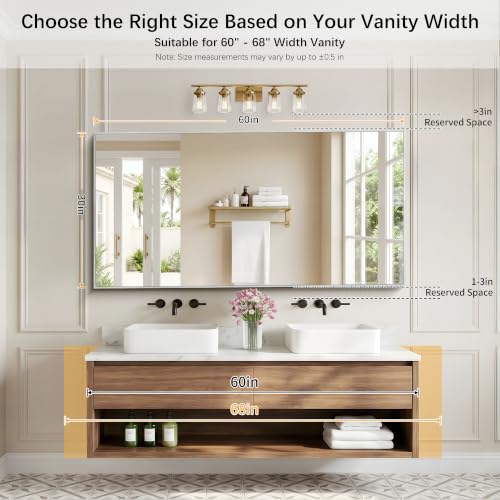 Image of DESBING 30 inch x 60 inch Bathroom Mirror, Silver Metal Frame Wall Mirror | HD Image,Shatterproof Decorative Rectangular Vanity Mirror for Bedroom Bathroom Living Room Entryway Horizontal or Vertical