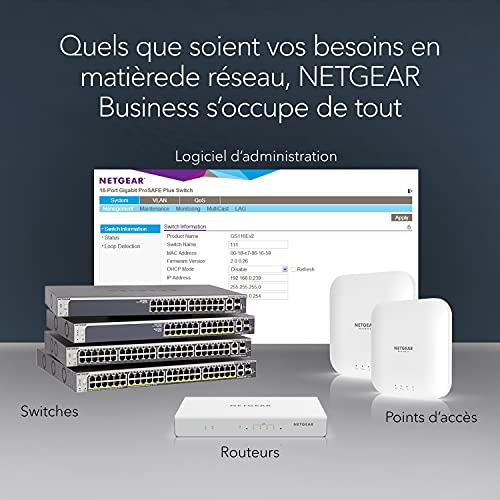 Netgear (GS108T Smart Switch Ethernet Web manageable série Pro 8 Ports RJ45 Gigabit (10/100/1000)- Switch RJ45 administrable dans Le Cloud Insight en Option, Bureau ou Mur, Silencieux, Garantie à Vie