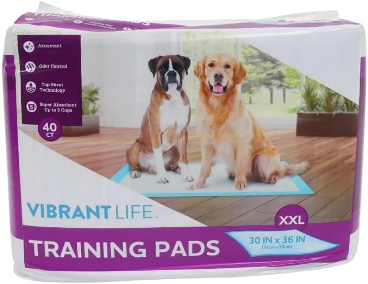 Vibrant Life Training Pads, Dog & Puppy Pads, XXL, 30 x 36 in, 40 Count, White, VIB-7635