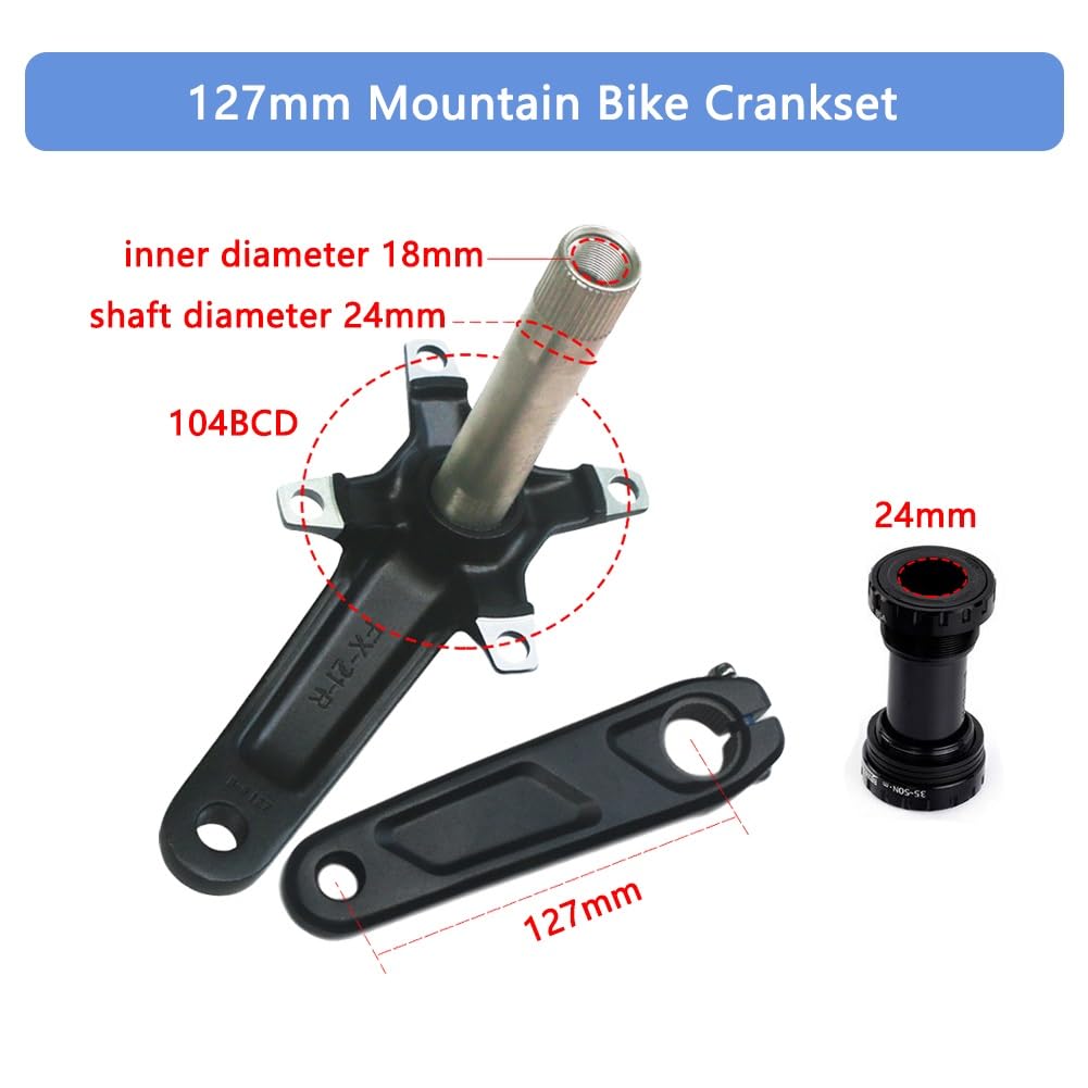 Guarnitura per mountain bike a velocità singola, 127 mm, BCD 104, con corona rotonda da 32T, 34T, 36T, 38T, 40T, braccio integrato cavo, movimento centrale BSA per bici da 9-12 pollici, lega di allum