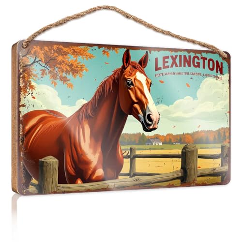 Letrero de madera para colgar en la pared, diseño de caballo otoñal en Lexington: una escena rústica, letrero de madera para decoración exterior, regalos divertidos de caza (15 x 28 cm)