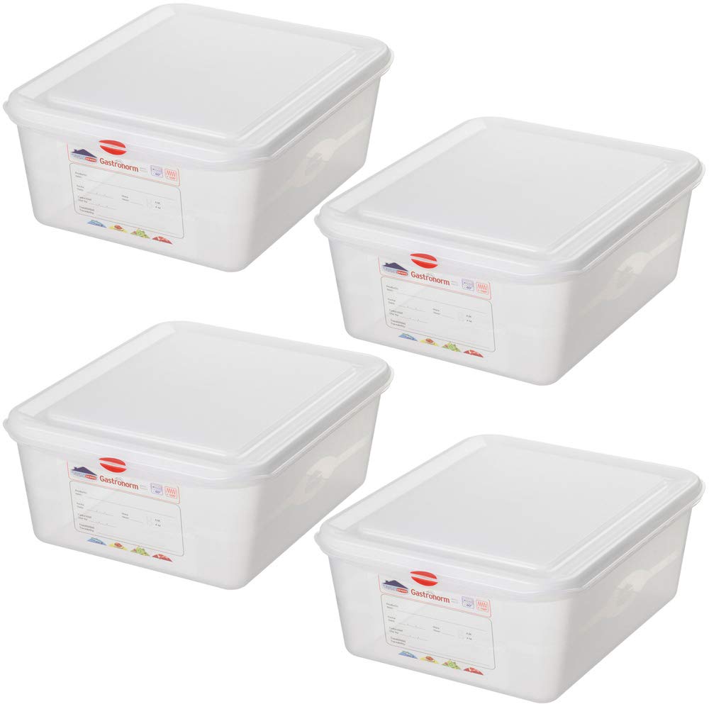 4 recipientes GN con tapa, GN1/1, 530 x 325 x 150 mm, 21 litros, polipropileno (PP)