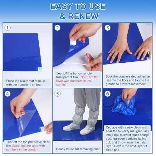 Image of Sticky Adhesive Mat Tacky Pads 300 Sheets, 10 Pack of 30 Sheet 18'' x 24'' / 45 x 60 cm, Thickened Cleaning Mats for Shoes, Construction, Cleanroom, Laboratories, Hospitals, Dogs, Pets, Home- Blue