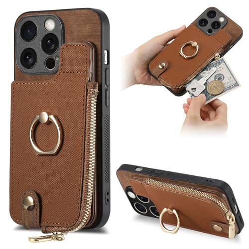 Étui portefeuille iPhone 14 Pro Max marron idéal pour voyager léger
