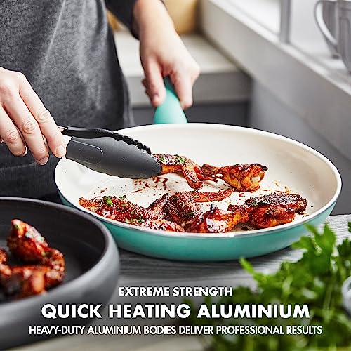 Image of GreenPan Rio Healthy Ceramic Nonstick 16 Piece Cookware Pots and Pans Set, PFAS-Free, Dishwasher Safe, Turquoise
