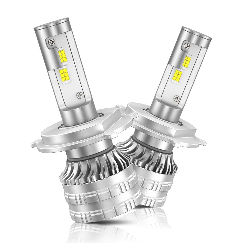 Lampadina per faro a LED per auto, 80 W 12000 lm, kit di conversione del faro LED per veicolo, lampadina super luminosa, 6000 K, bianco, plug and play, confezione da 2 (H4)