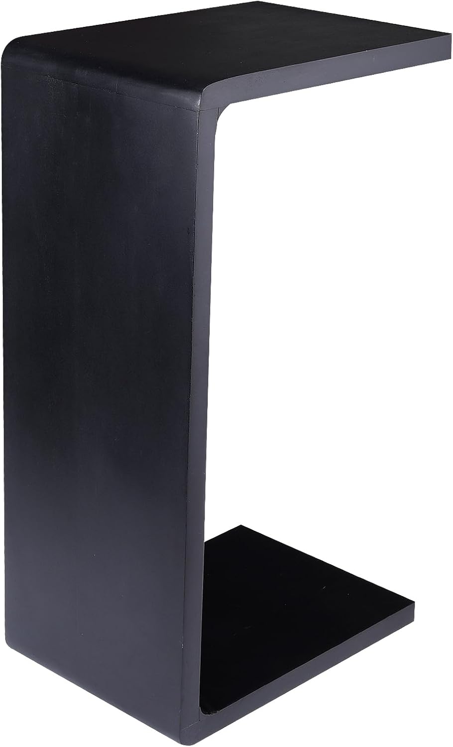 Solid Wood C Shaped End Table for Couch - Under Slide Sofa Side Table & Small Sofa Table Tray for Laptop | Space-Saving Narrow Design for Bedroom, Living Room (Black)