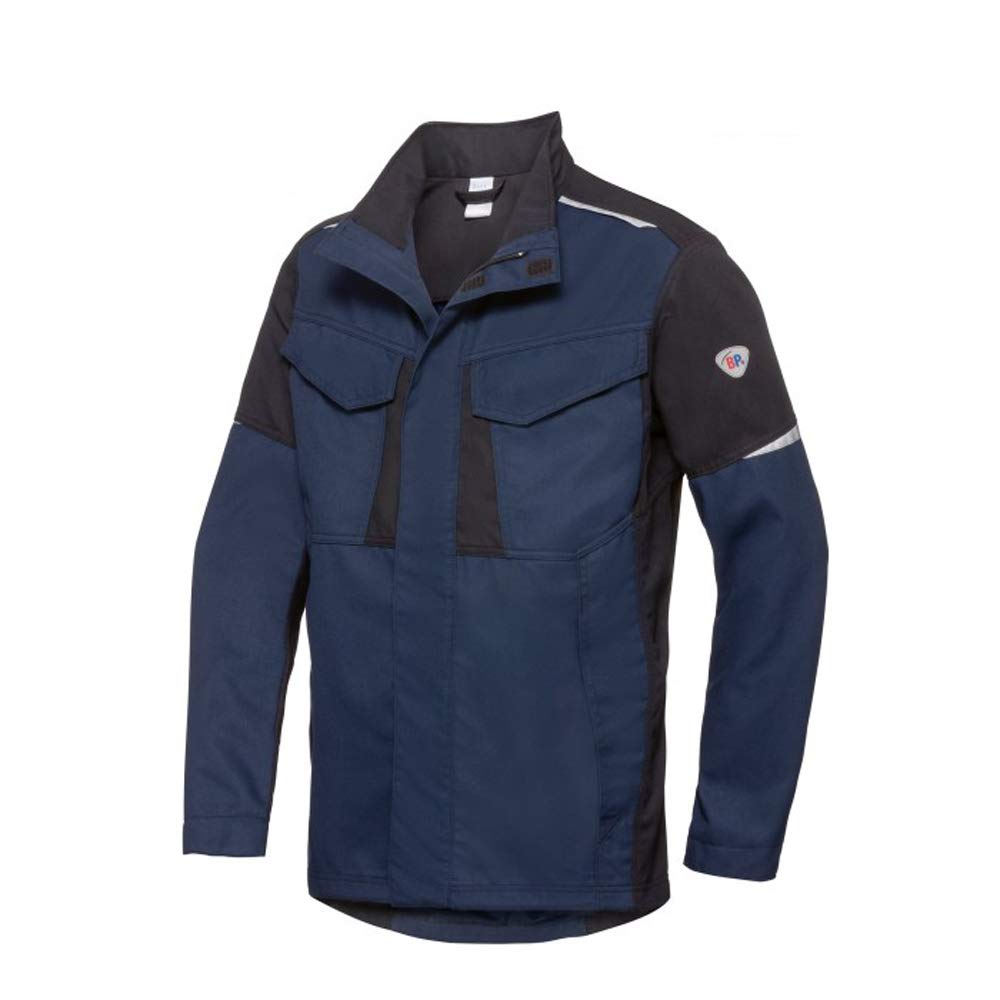BP 2408-581-1432-34/37n Work Jacket for Men, Stand-Up Collar, Concealed Zip, 35% Aramid/30% Modacrylic/25% Cotton/9% Polyamide/1% Other Fibres, Night Blue/Black, 34/37N Size