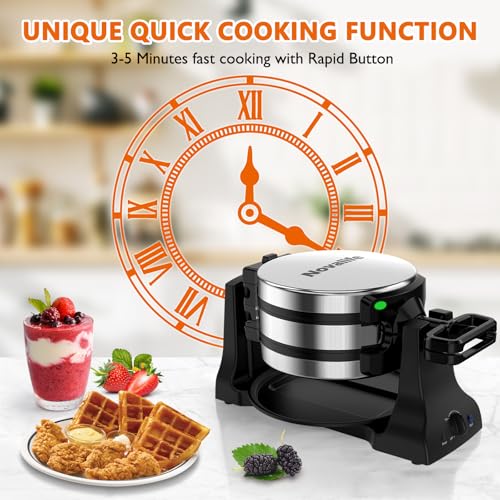 Image of Waffle Maker, 1400W Belgian Waffle Maker, Double Waffle Iron 180 Flip, Rotating Nonstick Plates, Adjustable Browning Control, Locking Buckle & Cool Touch Handle, Removable Drip Tray, Stainless Steel