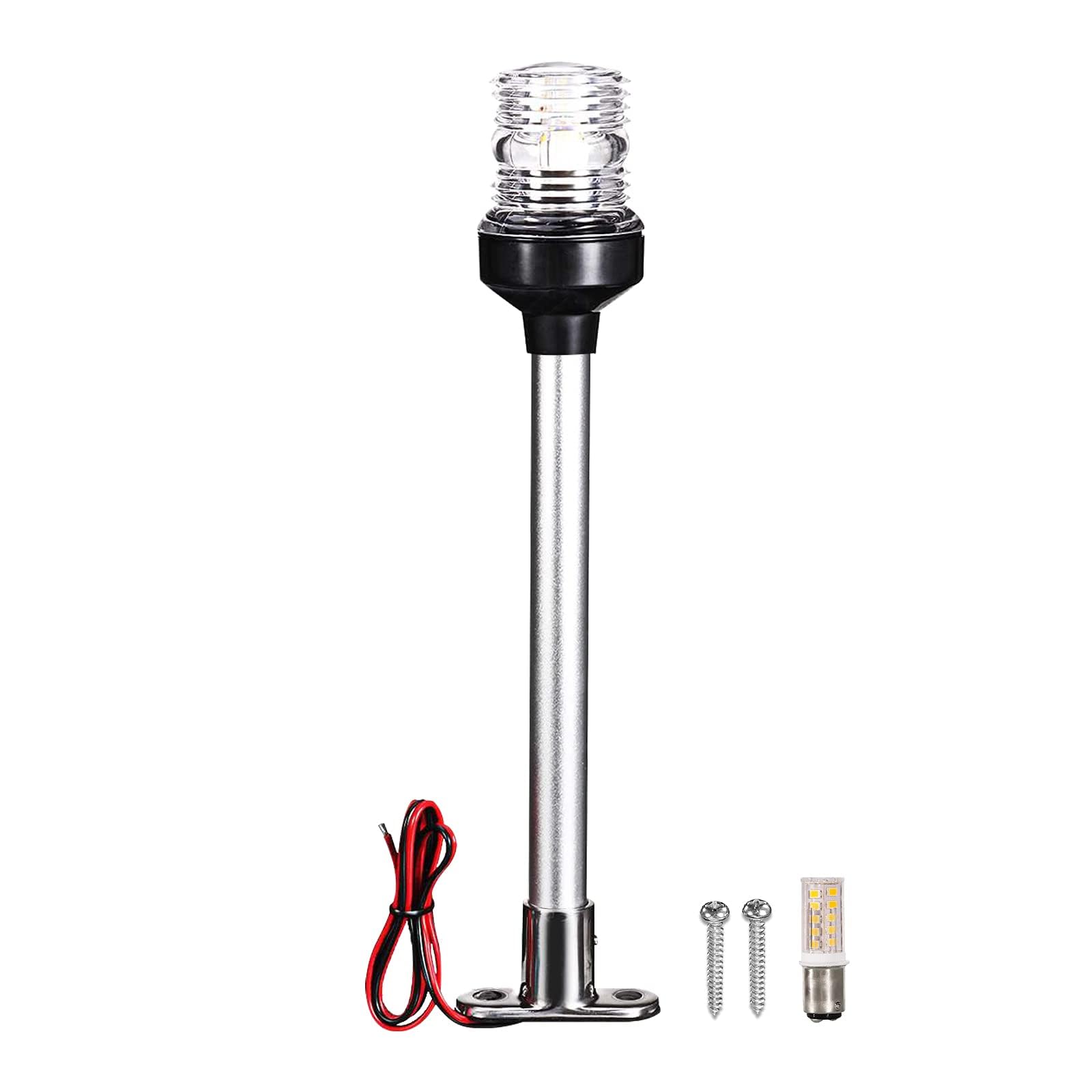AOXLFU 12-Inch Stern Light, All-Round LED IP67 Waterproof Boat Navigation Light with Corrosion Resistant Aluminum Pole and Removable Stainless Steel Base