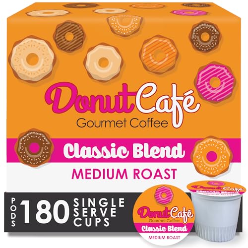 Image of Donut Cafe Single Serve Coffee Pods for Keurig K-Cup Brewers, Classic Blend, Medium Roast, 180 Count Mega Pack
